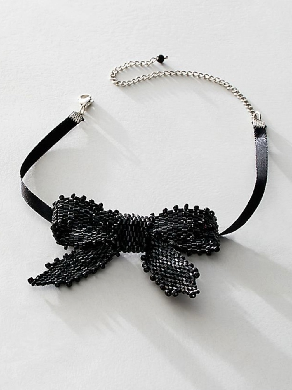 Free People Backstage Pass Bow Choker in Black NWT Glass Sequin Coquette Glam